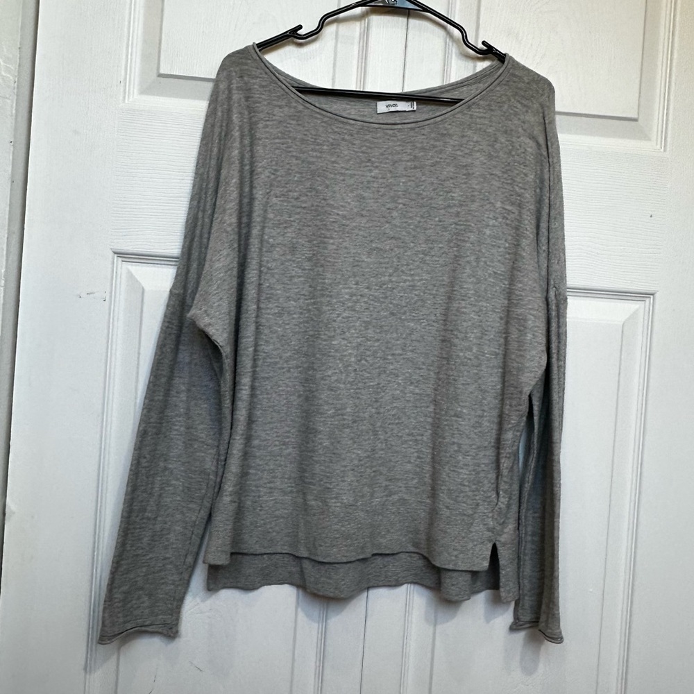 Vince Rolled Neck Dolman Sleeve Top Grey Large Split Hem Women's Essential